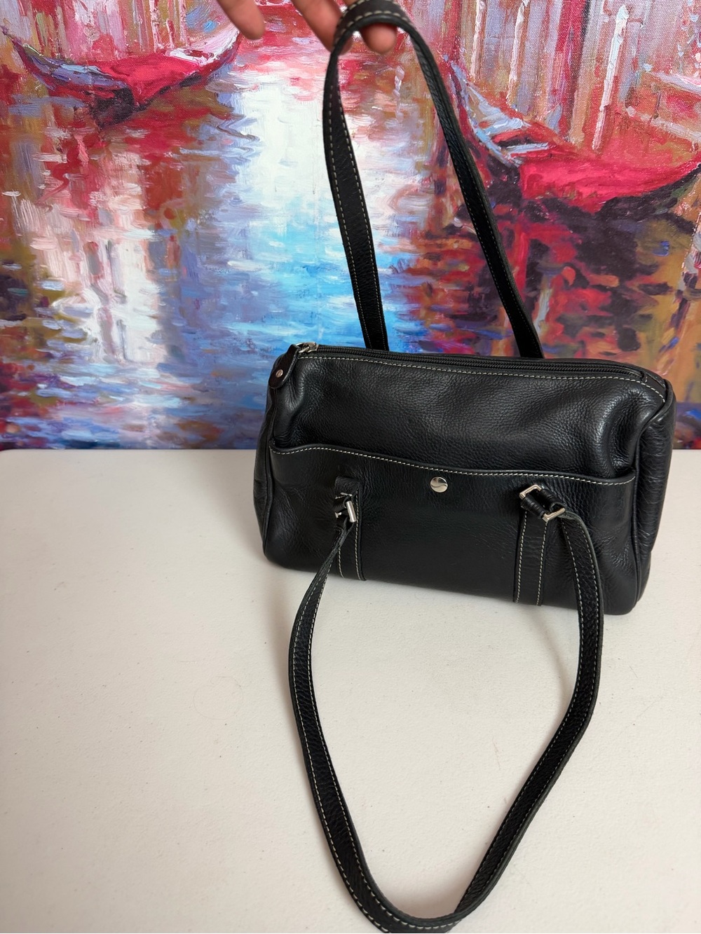 Vintage Roots Canada Black Genuine Leather Shoulder Bag Made in Canada - Picture 11 of 12